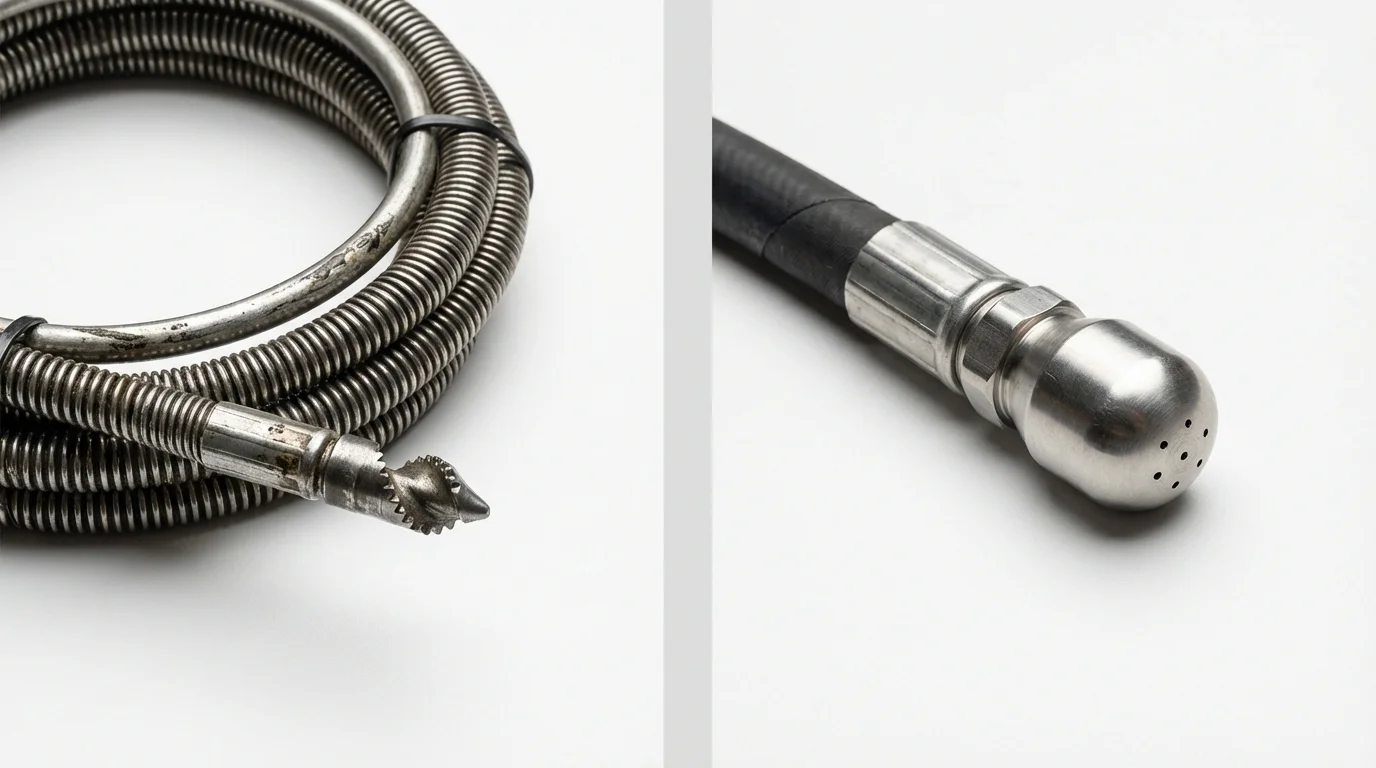 Drain snake cable and hydro jetting nozzle used for drain cleaning in Danville, PA