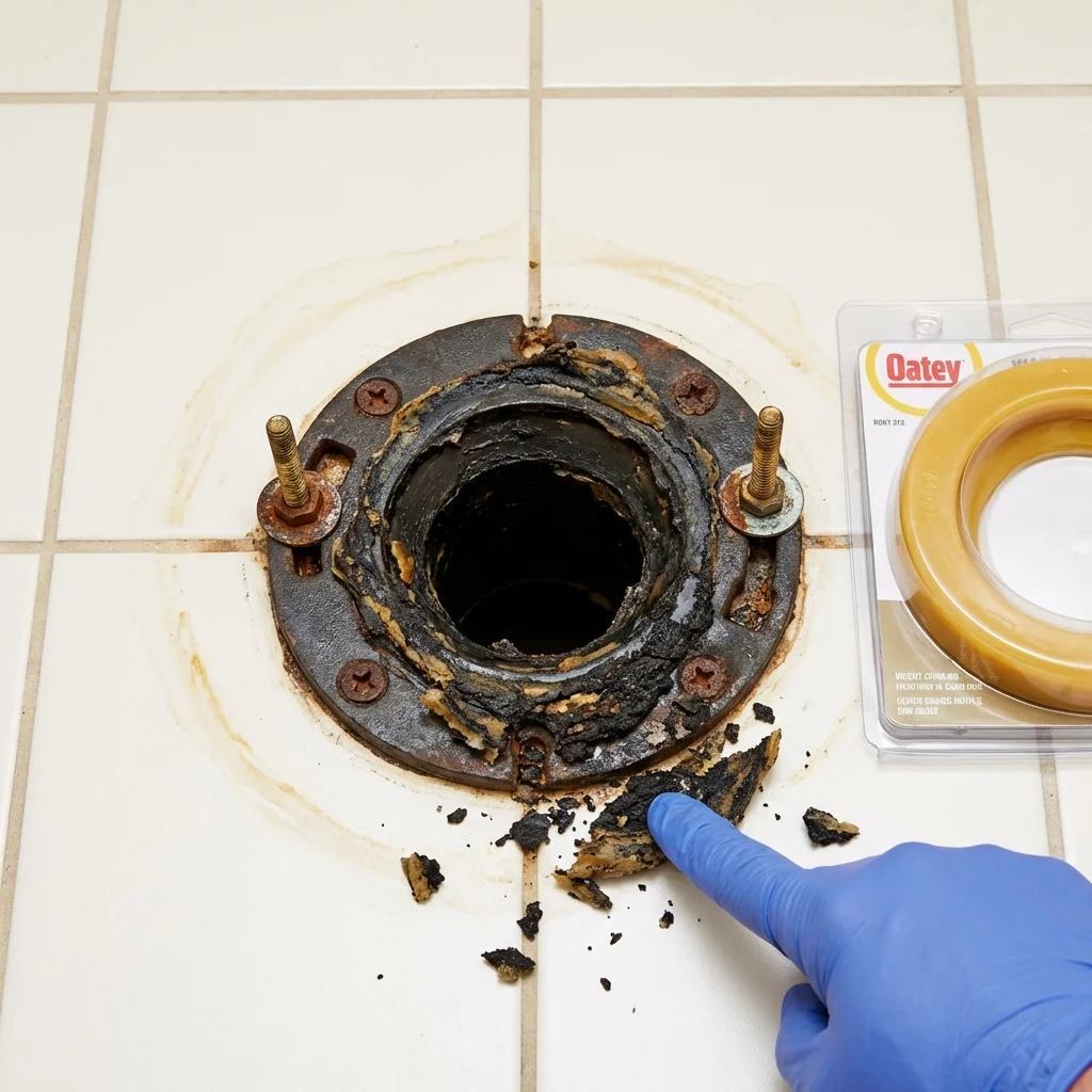 Failed wax ring showing water seepage at the base of a toilet in a Danville, PA home